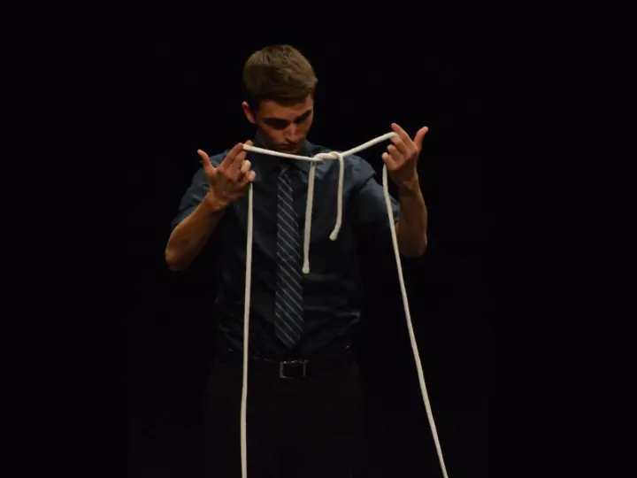 A young Tijl Kerckhove performing a rope routine at the Belgian championship of magic